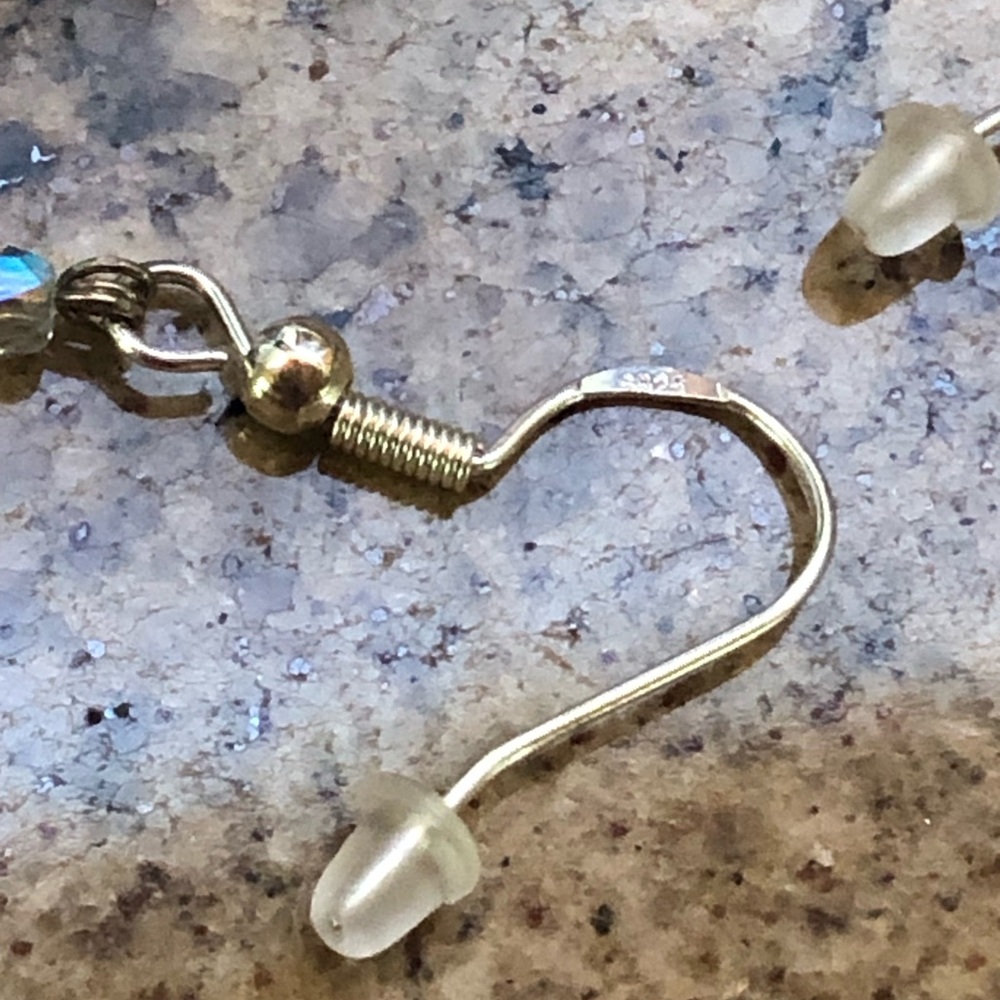HAND CRAFTED Ice Blue "Sea Glass" Bead & Swarovski Crystal Accent Drop Earrings - Picture 14 of 14